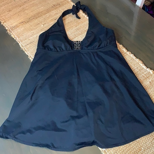 Liz Lange Maternity Black Halter w/Broach accent Swimsuit Size Small,‎ EUC